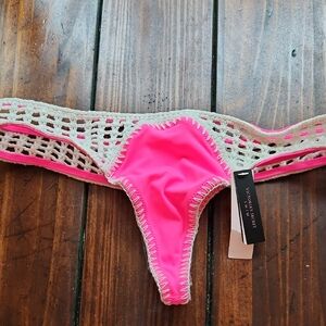 Victoria's Secret Pink and Crochet Thong Bikini Bottom Sz S NWT